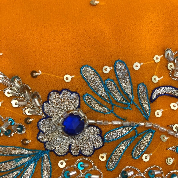 Tangerine possibly georgette Saree Fabric with beautiful minakari embroidery - Picture 14 of 16